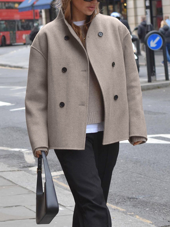Buttoned Oversized Jacket for Women – Trendy High Collar Jacket