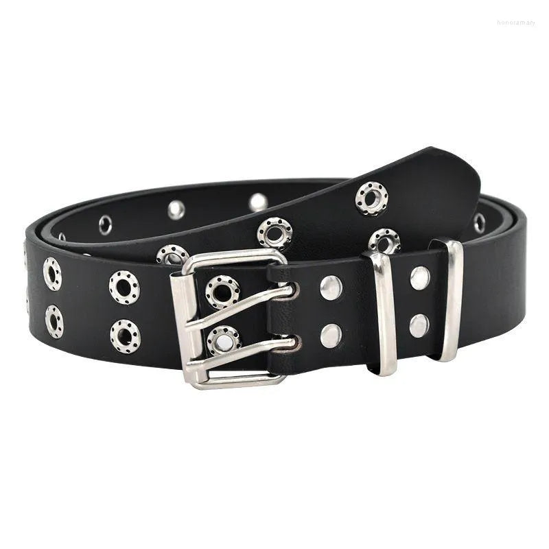 Star Eye Rivet Belt with Double Prong Buckle