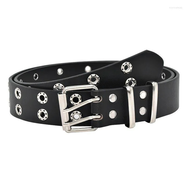 Star Eye Rivet Belt with Double Prong Buckle