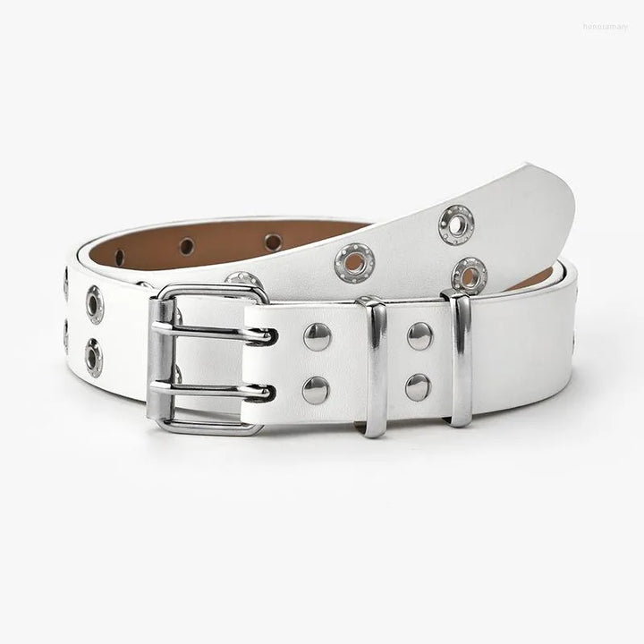 Star Eye Rivet Belt with Double Prong Buckle