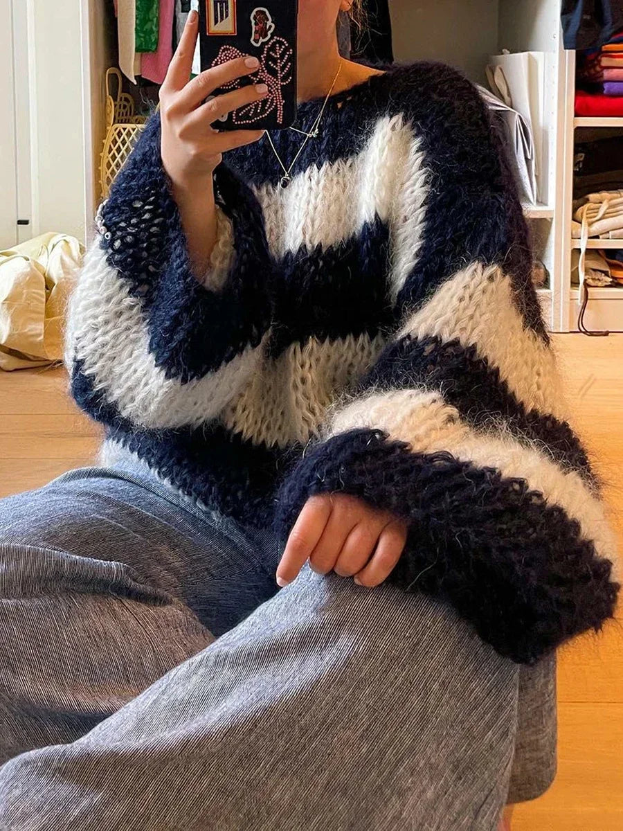 Reah - Grob Gestrickter Gestreifter Pullover