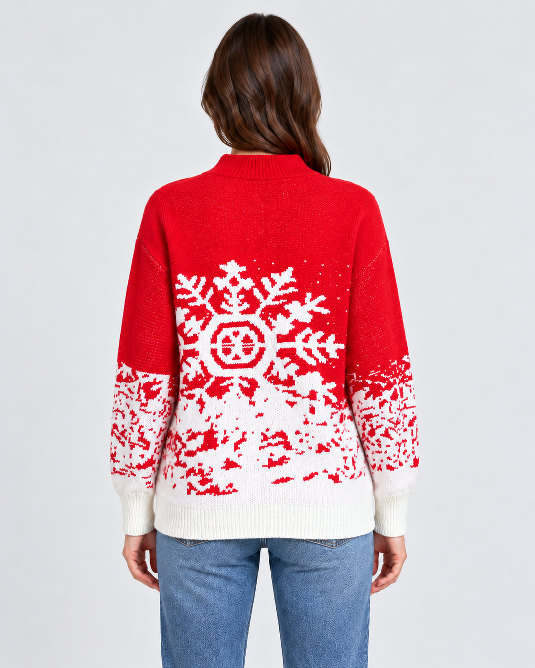 Christmas Sweater with High Collar and Snowflake Patterns for Women, view 4 - Elena Harper