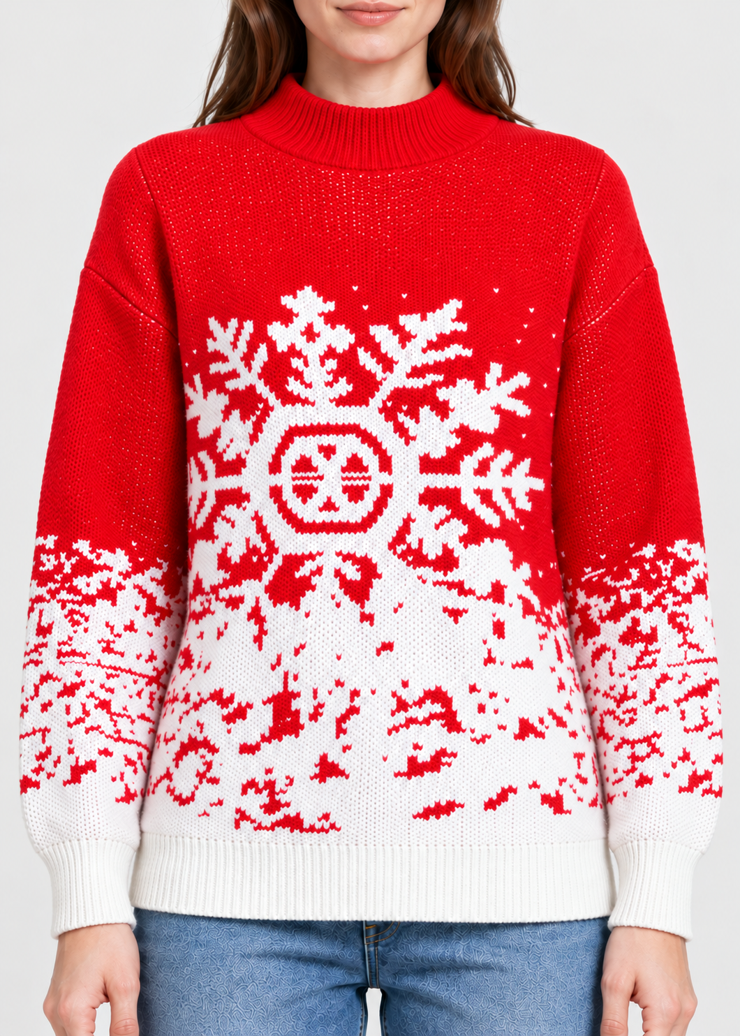 Christmas Sweater with High Collar and Snowflake Patterns for Women, view 3 - Elena Harper