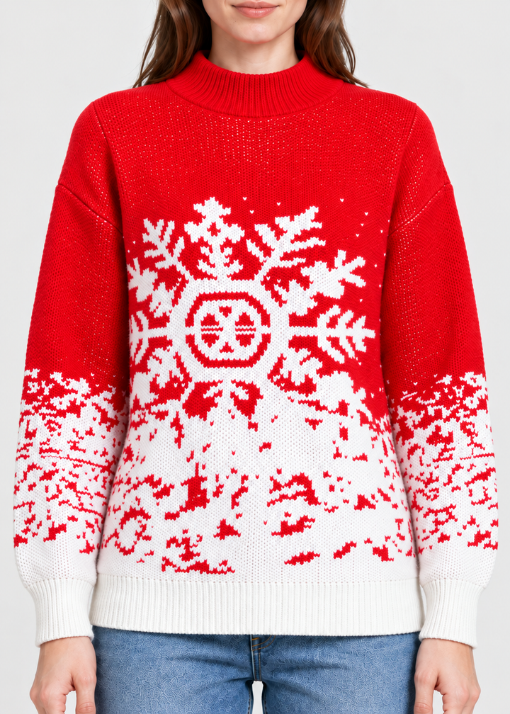 Christmas Sweater with High Collar and Snowflake Patterns for Women, view 3 - Elena Harper