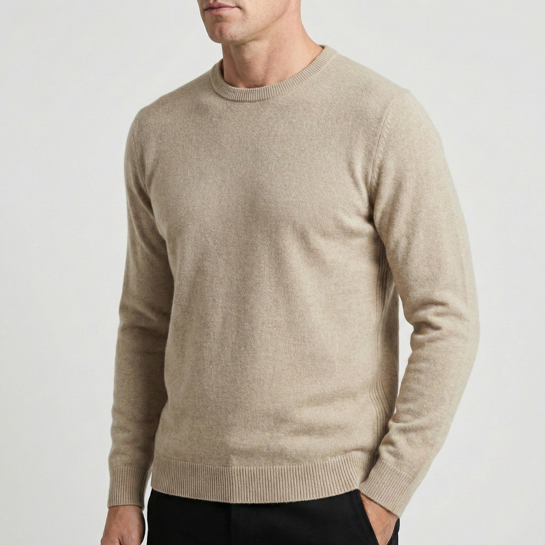 Men's Sweater with Round Neck – Ribbed Edges