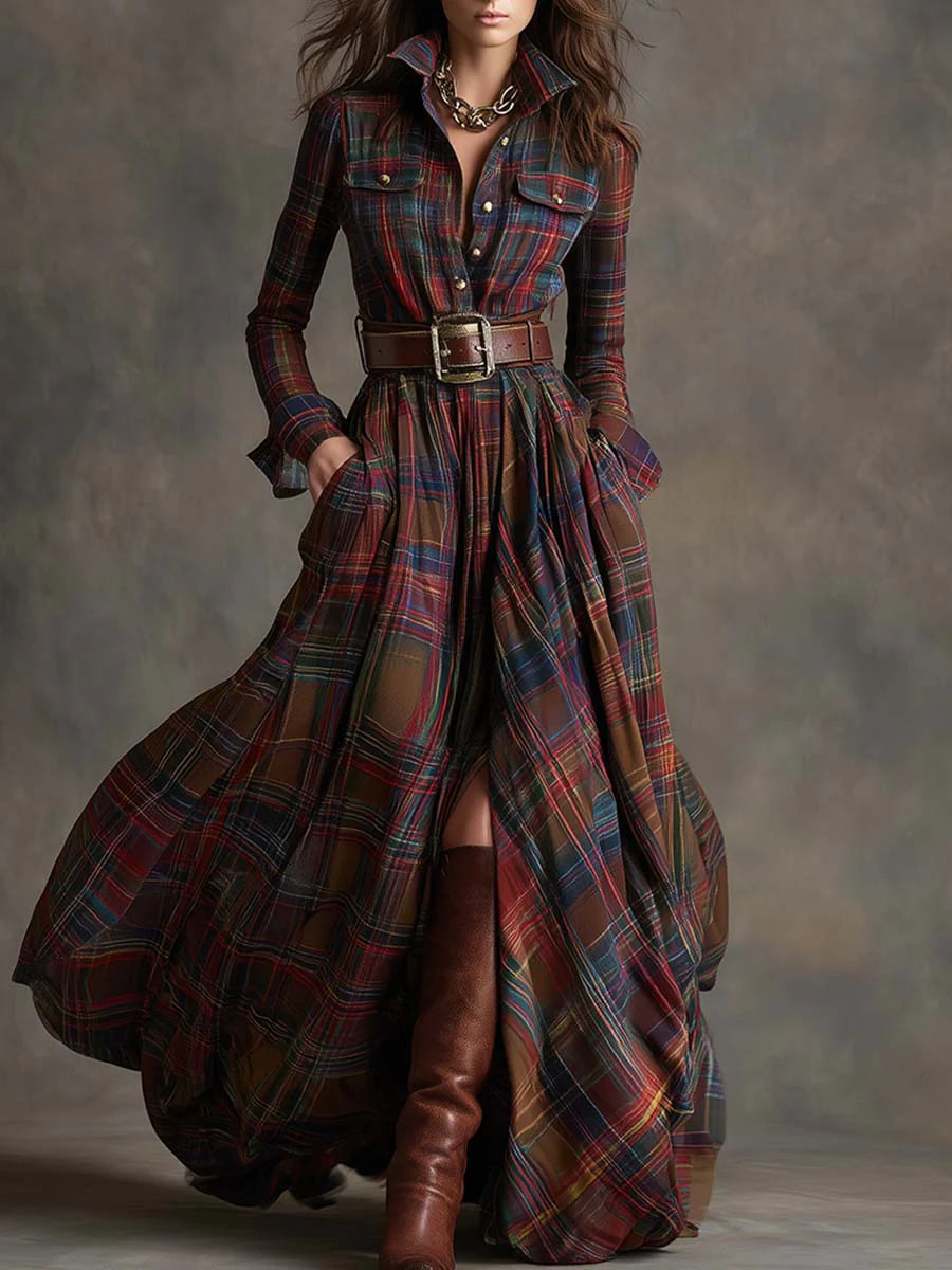 Nara™ | Stylish Checked Maxi Dress