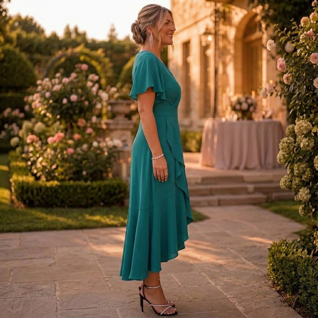 Rhea | V-Neck Flutter Sleeve Embellished Waist Maxi Dress