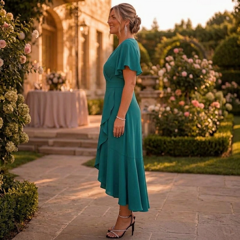 Rhea | V-Neck Flutter Sleeve Embellished Waist Maxi Dress