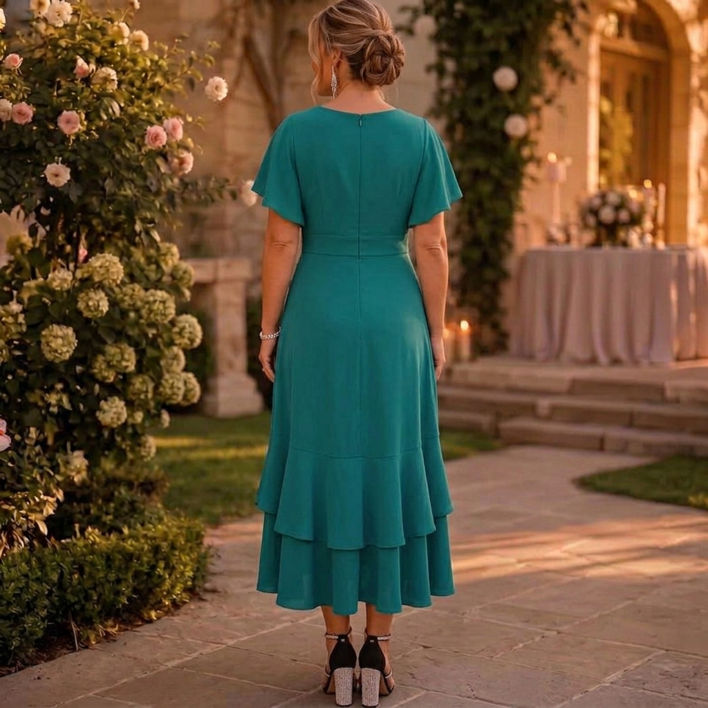 Rhea | V-Neck Flutter Sleeve Embellished Waist Maxi Dress