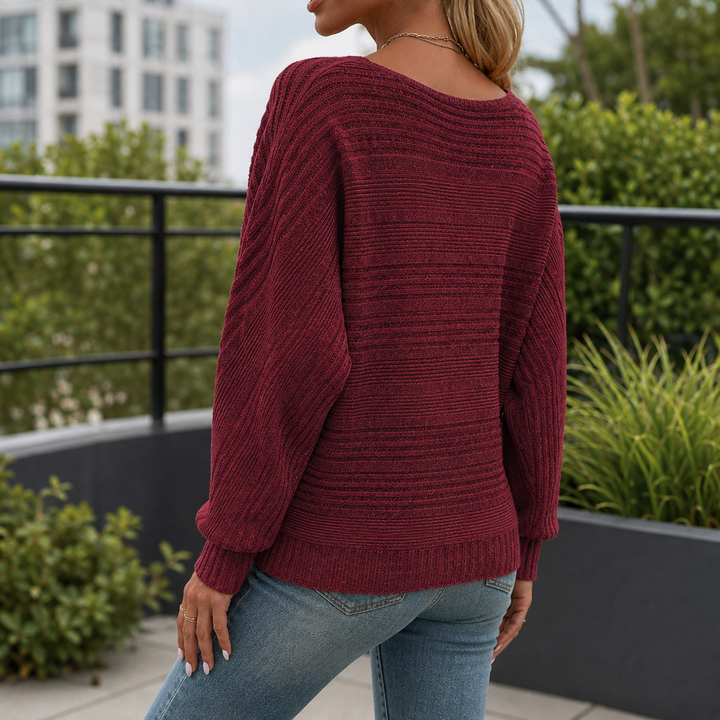 Ribbed Pullover for Women | Wide Boat Neck & Relaxed Fit