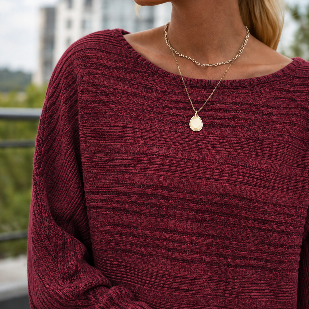 Ribbed Pullover for Women | Wide Boat Neck & Relaxed Fit