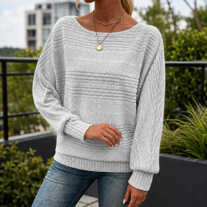 Ribbed Pullover for Women | Wide Boat Neck & Relaxed Fit
