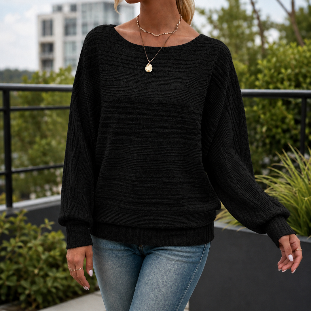 Ribbed Pullover for Women | Wide Boat Neck & Relaxed Fit