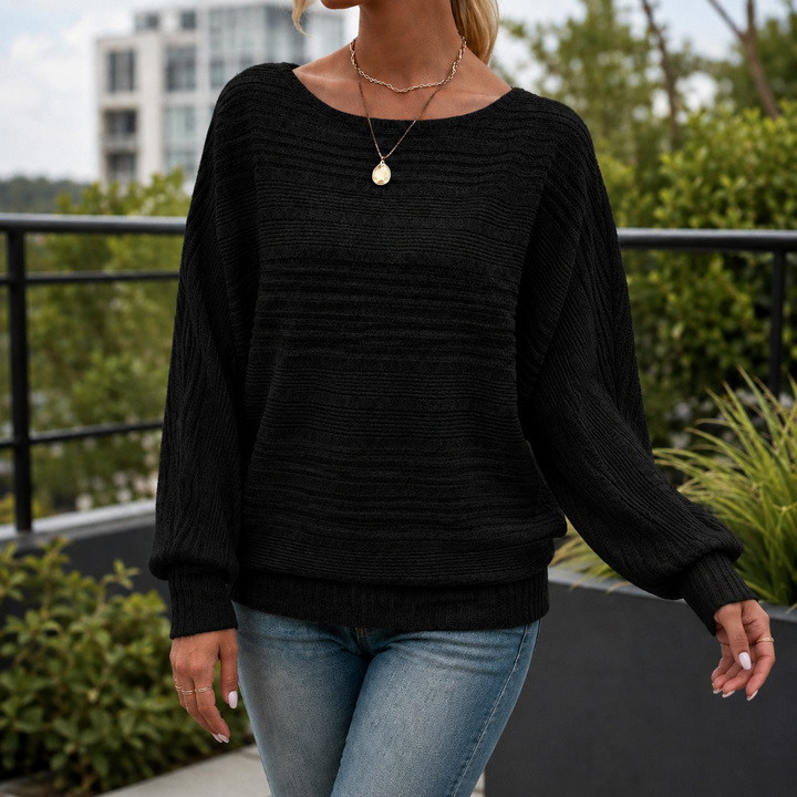 Ribbed Pullover for Women | Wide Boat Neck & Relaxed Fit
