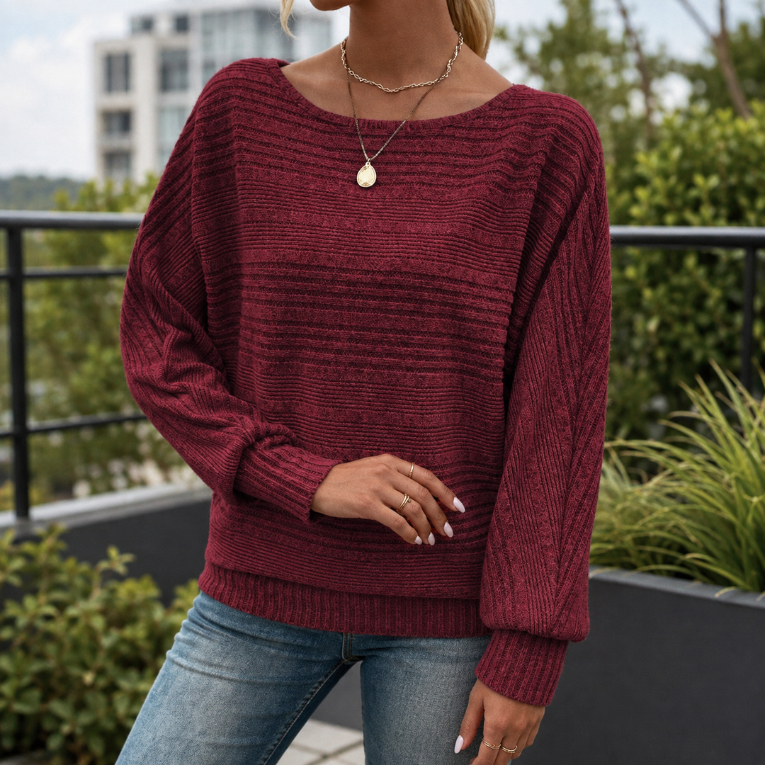 Ribbed Pullover for Women | Wide Boat Neck & Relaxed Fit