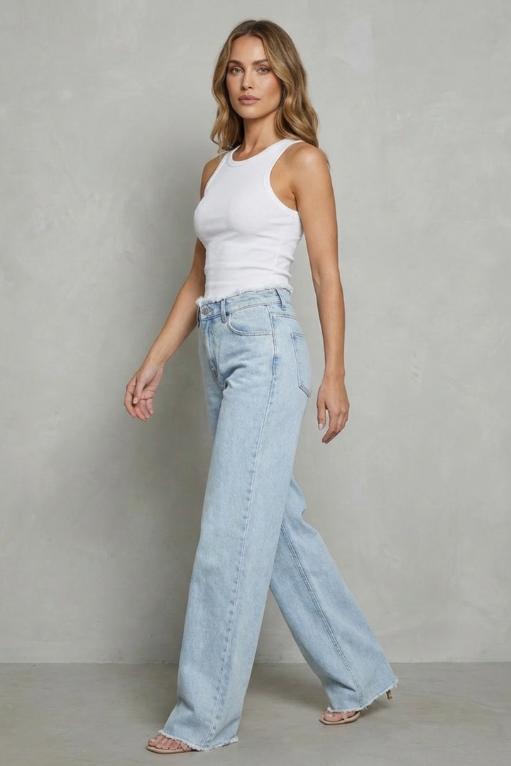 Rivazza – Raw hem detail – High-waist wide-leg jeans
