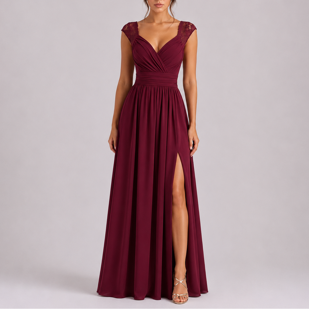 Women's Elegant Maxi Dress with Styled Shoulder & Side Slit