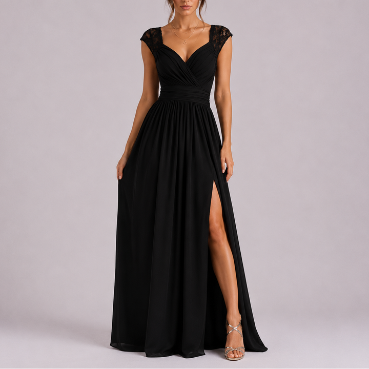 Women's Elegant Maxi Dress with Styled Shoulder & Side Slit