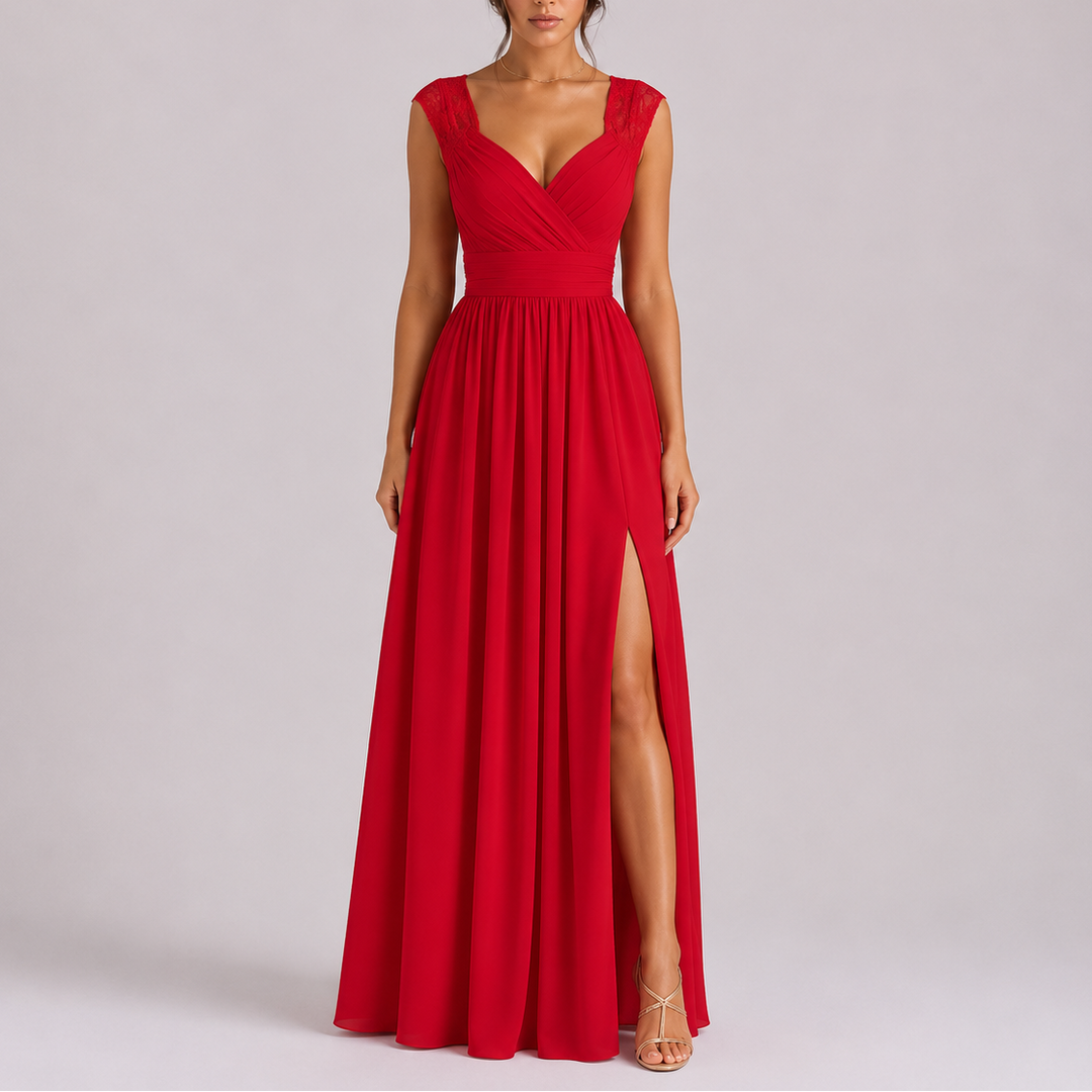 Women's Elegant Maxi Dress with Styled Shoulder & Side Slit