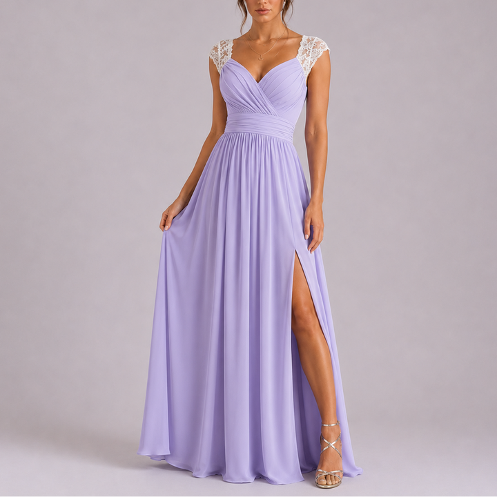 Women's Elegant Maxi Dress with Styled Shoulder & Side Slit