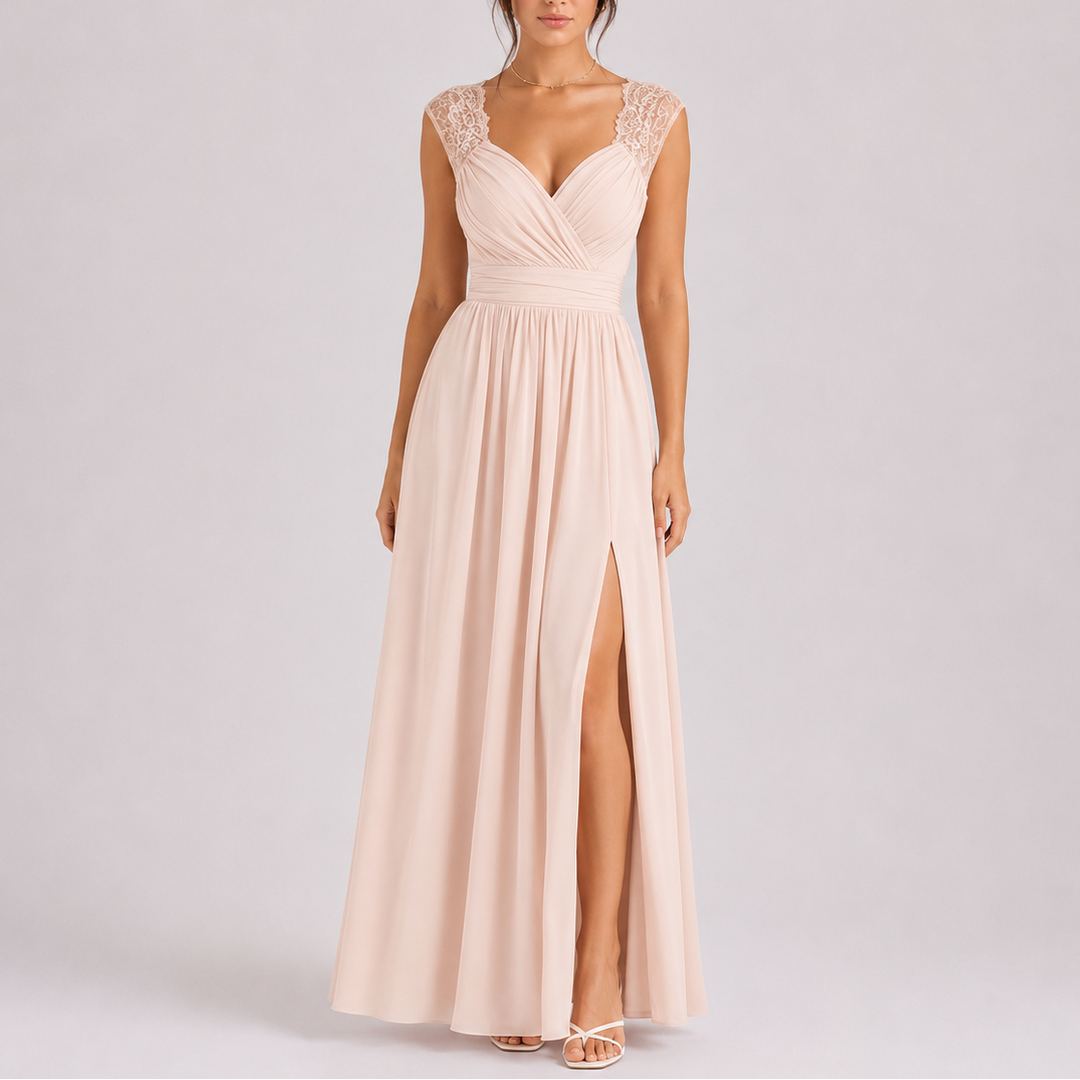 Women's Elegant Maxi Dress with Styled Shoulder & Side Slit