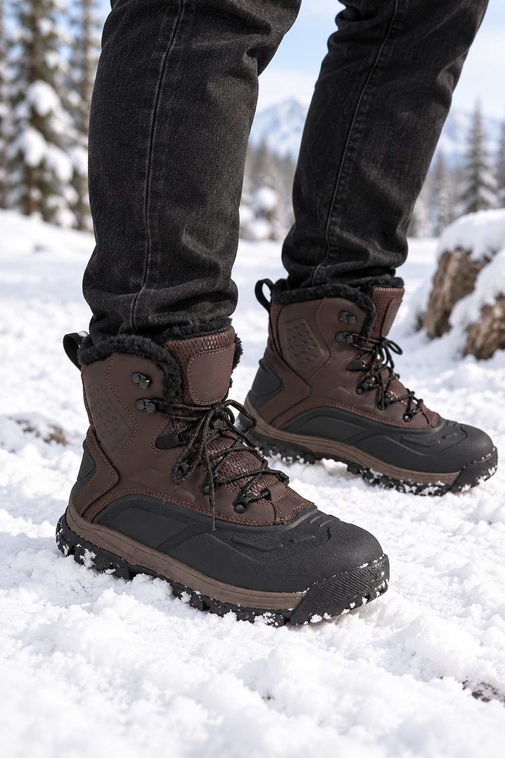 Men's High-Top Snow Boots with Metal Laces and Treaded Sole Vardek, view 3 - Elena Harper