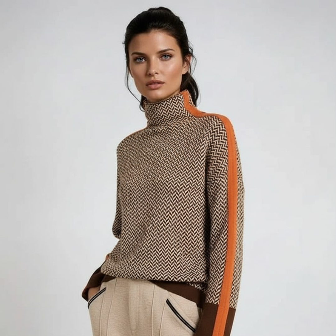 Turtleneck Sweater for Women | Geometric Pattern