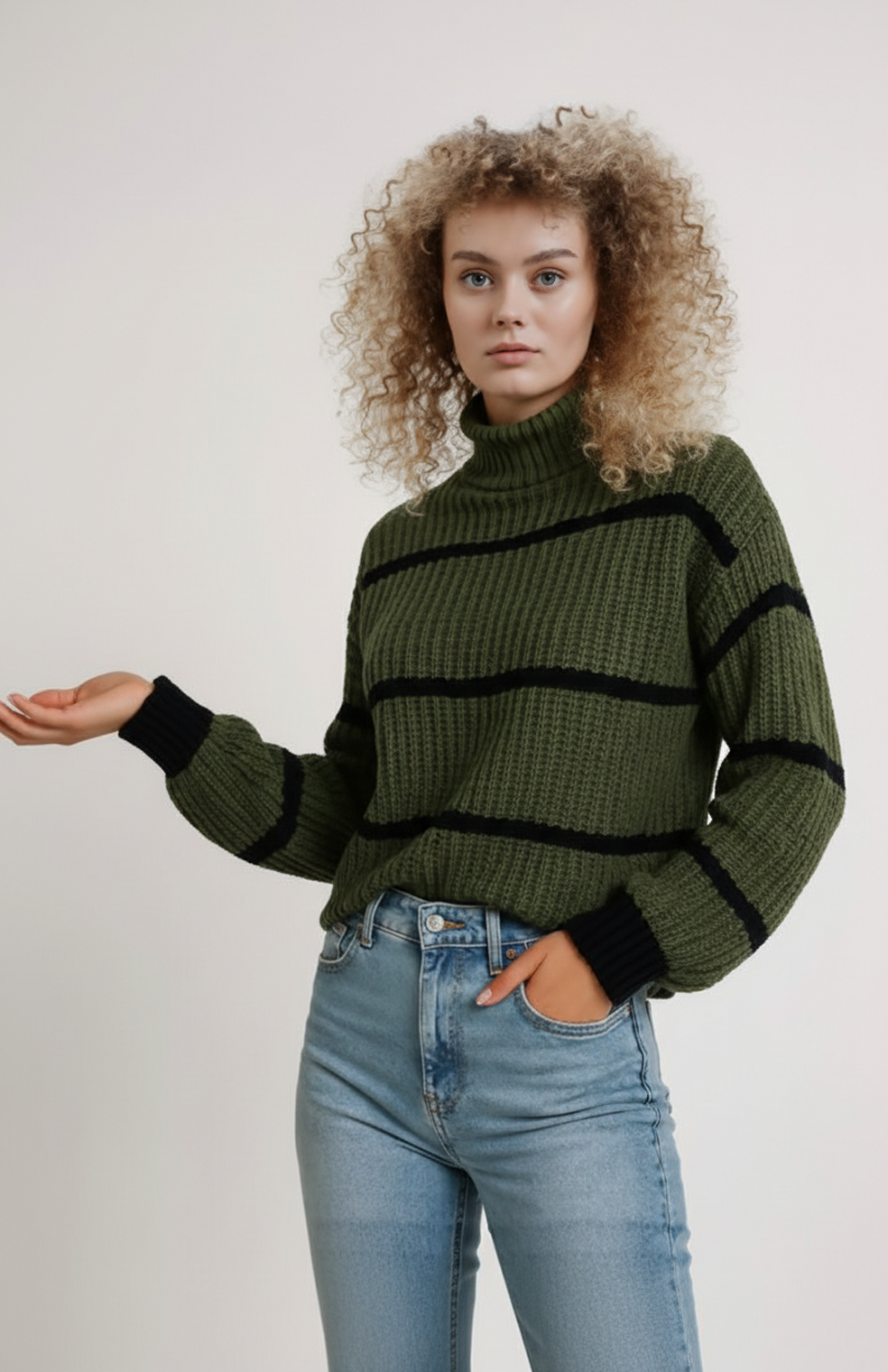 Turtleneck Sweater for Women | Striped & Loose Fit