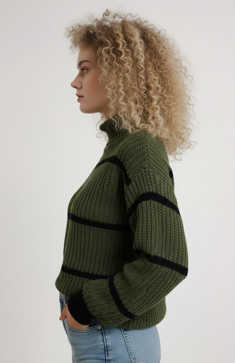 Turtleneck Sweater for Women | Striped & Loose Fit