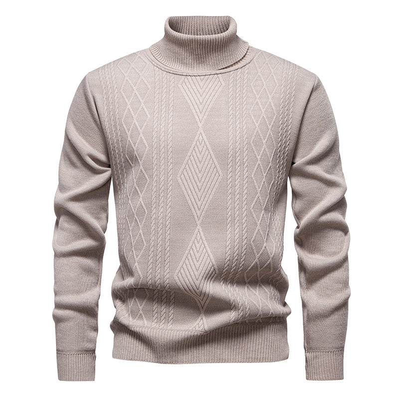 Turtleneck Sweater for Men | Textured Pattern & Ribbed Cuffs