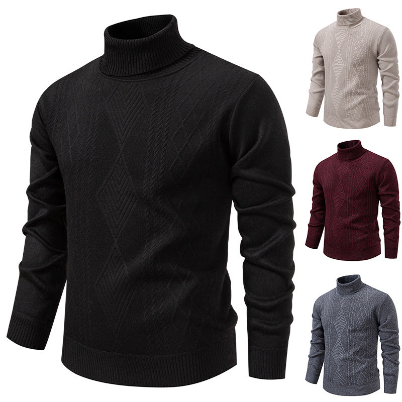Turtleneck Sweater for Men | Textured Pattern & Ribbed Cuffs