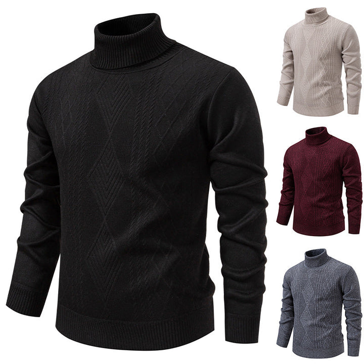 Turtleneck Sweater for Men | Textured Pattern & Ribbed Cuffs