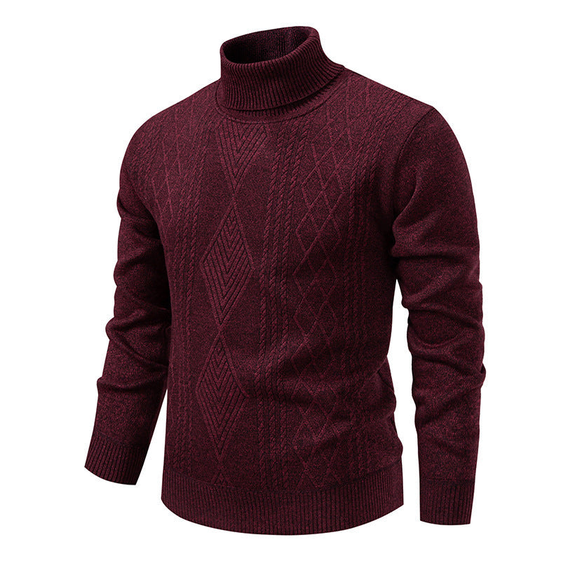 Turtleneck Sweater for Men | Textured Pattern & Ribbed Cuffs