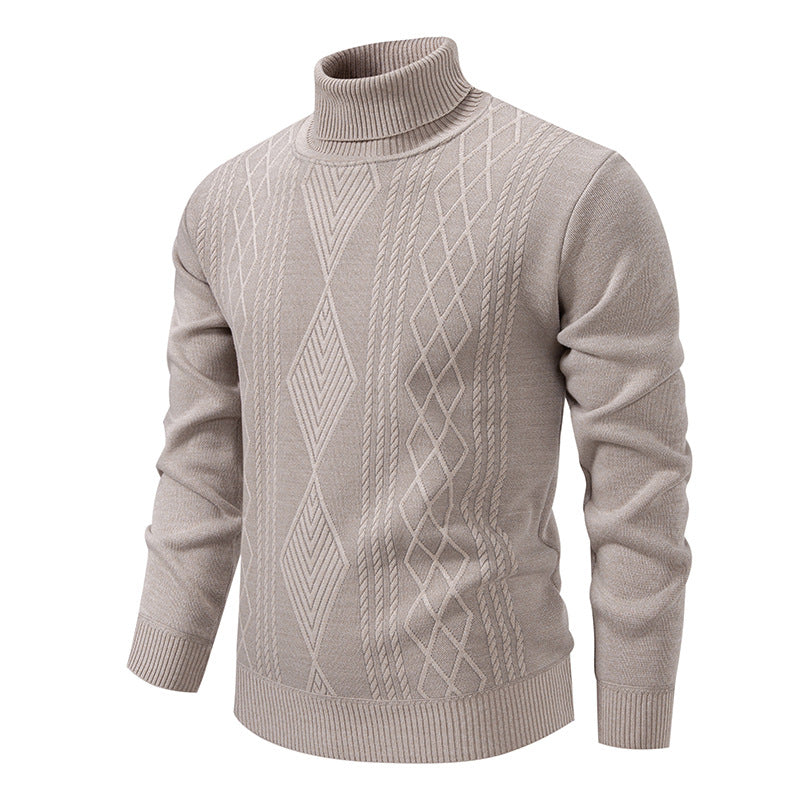 Turtleneck Sweater for Men | Textured Pattern & Ribbed Cuffs
