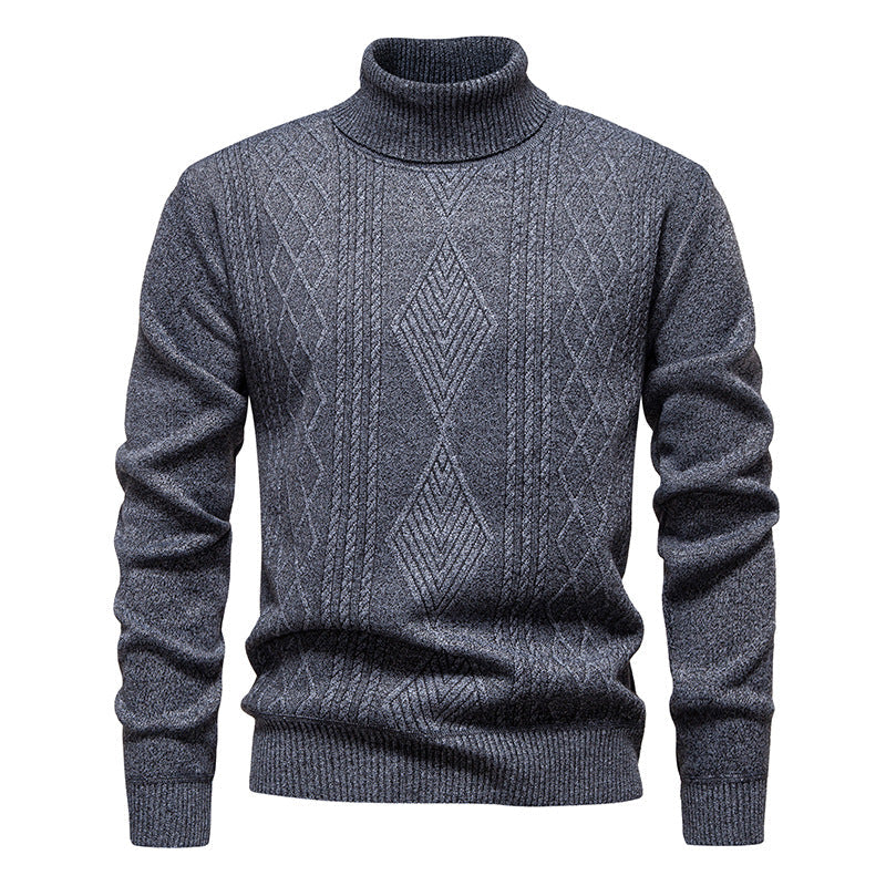 Turtleneck Sweater for Men | Textured Pattern & Ribbed Cuffs