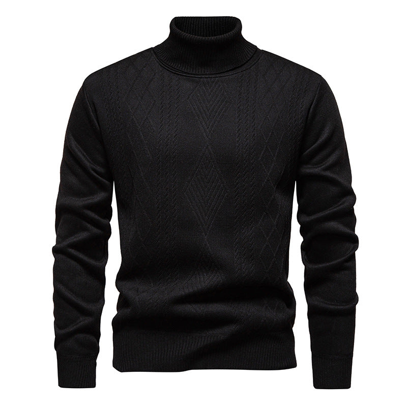 Turtleneck Sweater for Men | Textured Pattern & Ribbed Cuffs