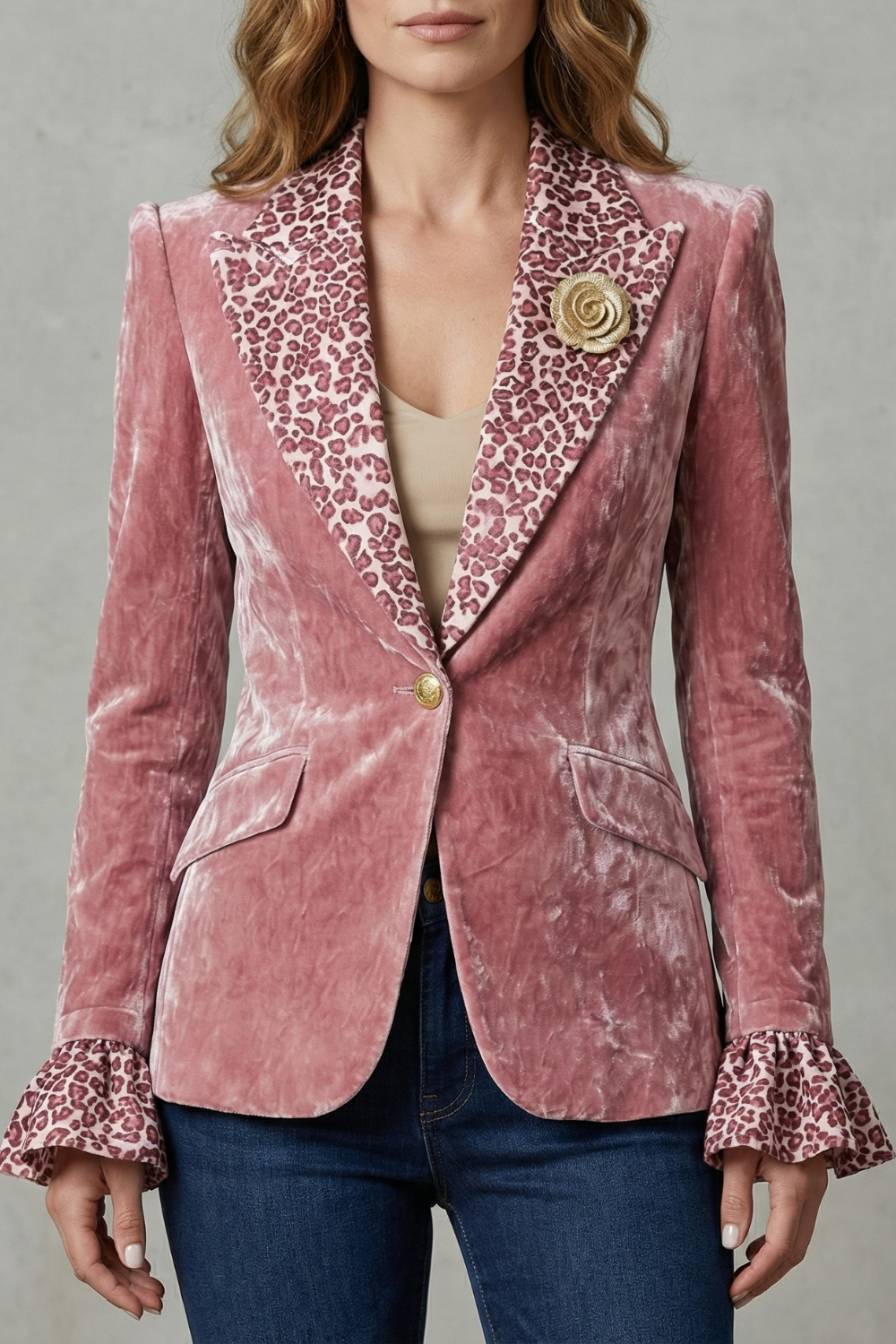 Women's Velvet Blazer with Printed Contrast Lapels Violanne - Elena Harper