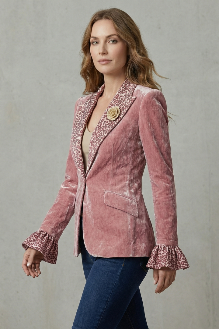 Women's Velvet Blazer with Printed Contrast Lapels Violanne, view 3 - Elena Harper