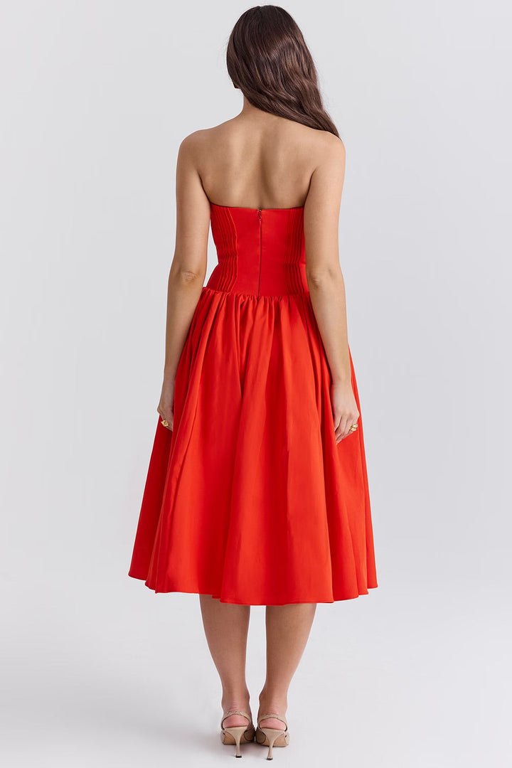 Red Midi Cocktail Dress for Women - Alexia