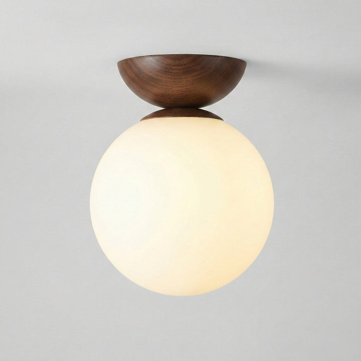Round Japandi Globe Ceiling Lamp – Wooden Finish