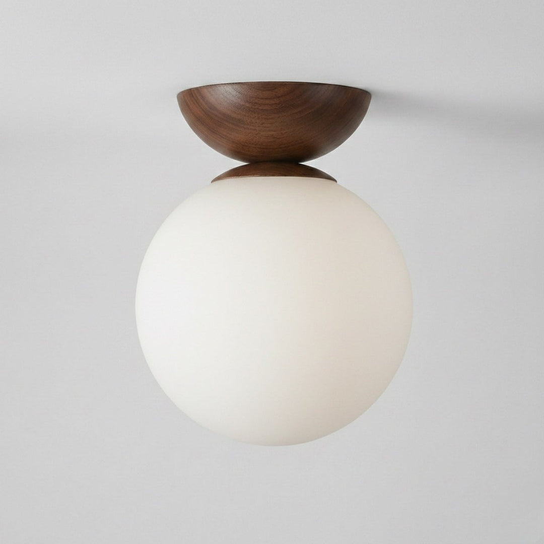 Round Japandi Globe Ceiling Lamp – Wooden Finish