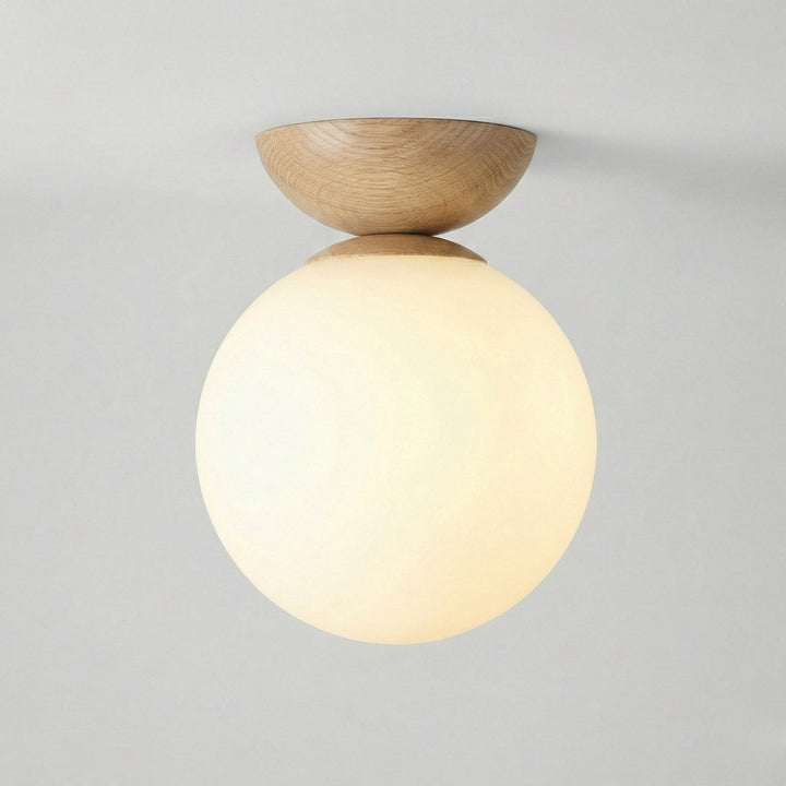 Round Japandi Globe Ceiling Lamp – Wooden Finish