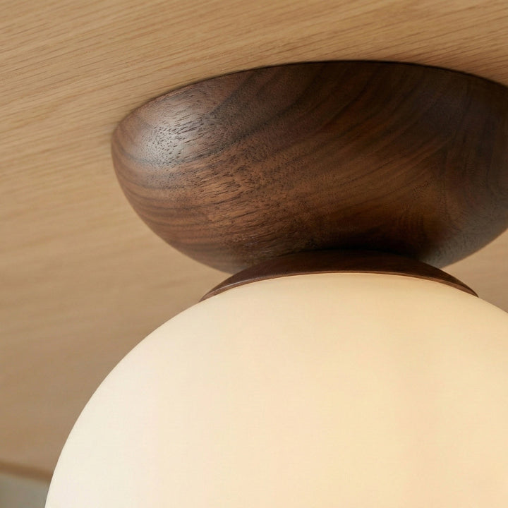 Round Japandi Globe Ceiling Lamp – Wooden Finish