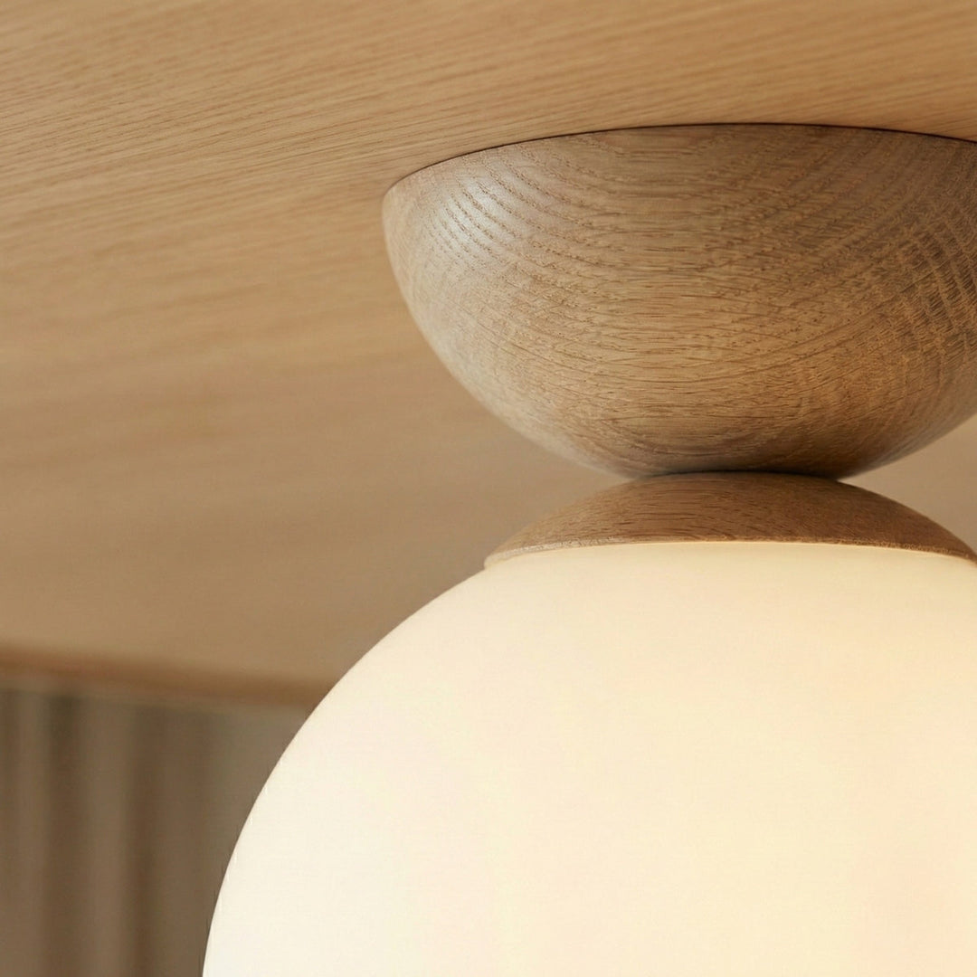 Round Japandi Globe Ceiling Lamp – Wooden Finish