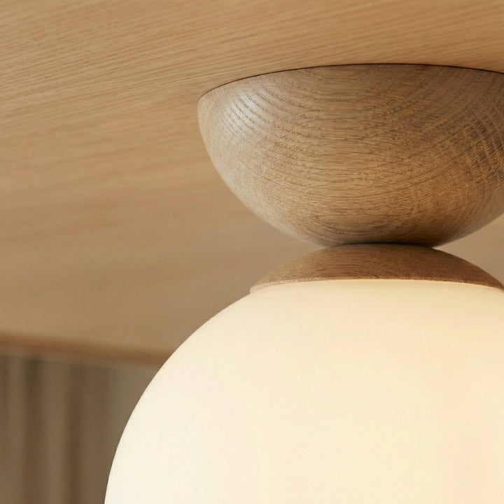 Round Japandi Globe Ceiling Lamp – Wooden Finish