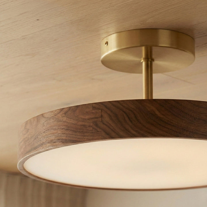 Round Ceiling Lamp Japanese Minimalist Design in Wood