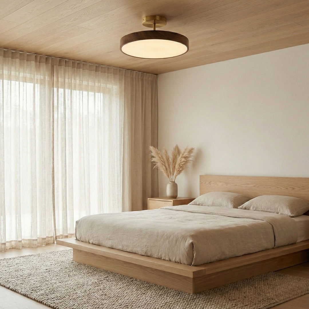 Round Ceiling Lamp Japanese Minimalist Design in Wood
