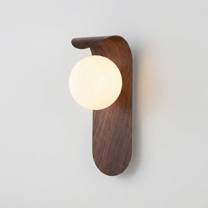 Round Wooden Wall Lamp with Spherical Light Point