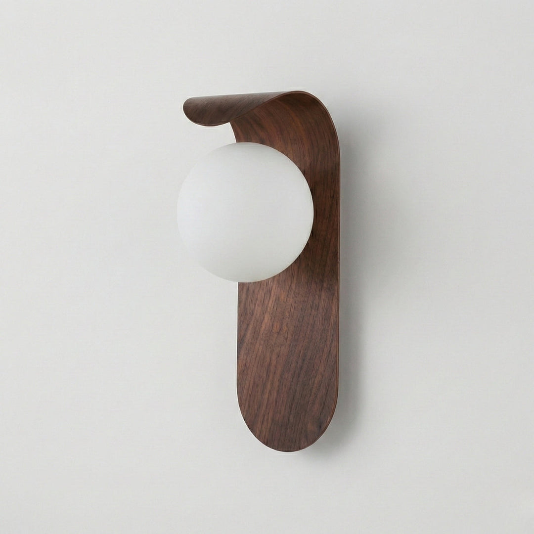 Round Wooden Wall Lamp with Spherical Light Point