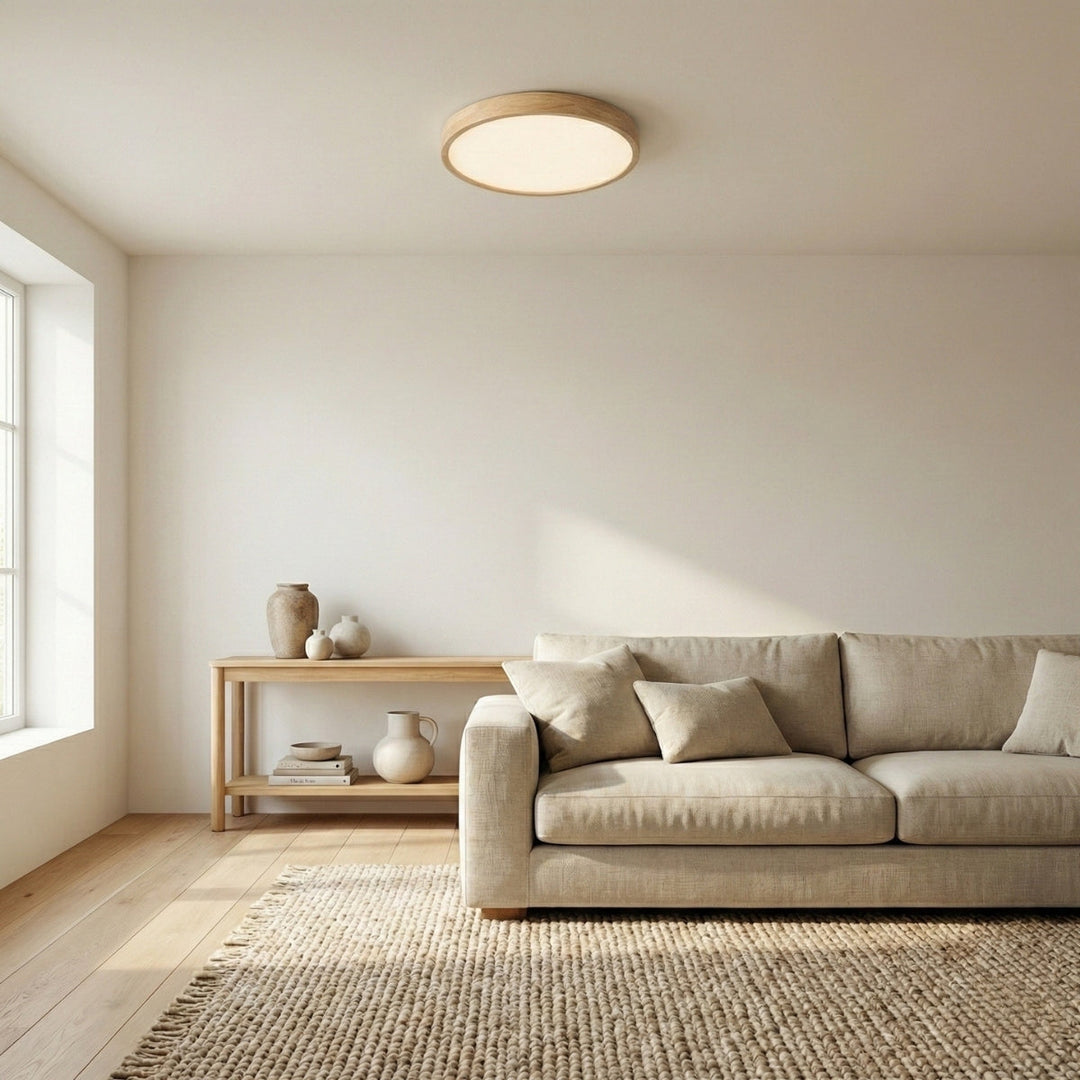 Round Scandinavian Ceiling Lamp Wood – Natural Oak